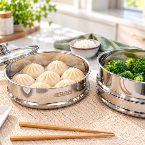 Joyce Chen 10-Inch Stainless Steel Two-Tier Steamer with Glass Lid & Wok Adapter Ring