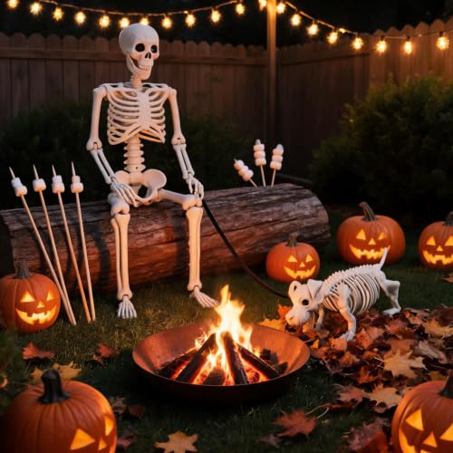 3 FT Human & Dog Skeleton Halloween Decorations Outdoor Indoor Set - Spooky Yard Props