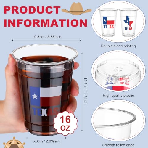 50 Pcs 16 oz Clear Texas Plastic Cups Bulk Party Disposable Drinkware