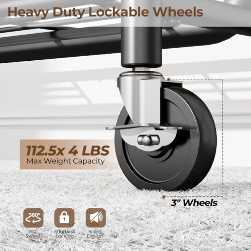 Heavy Duty Clothes Rack with Wheels - Black Garment Rack, 450 lbs Capacity, Portable Closet Organizer