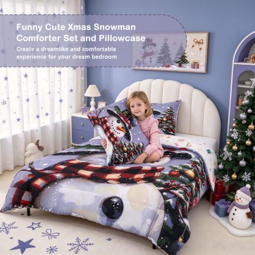 Feelyou Kids Christmas Bedding Set Multi 50 Queen Size Holiday Snowman Comforter