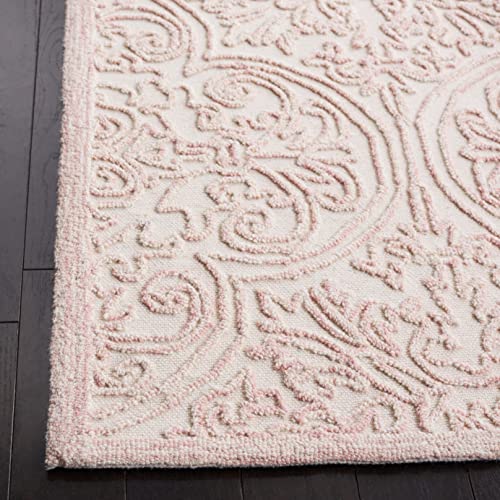 SAFAVIEH Trace Collection Accent Rug - 3' x 5', Ivory & Pink, Handmade Wool, Ideal for High Traffic Areas in Entryway, Living Room, Bedroom (TRC101U)