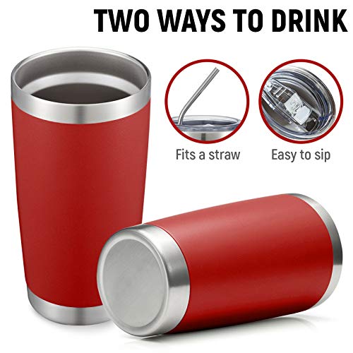 COMOOO 20oz Double Wall Vacuum Insulated Tumbler Red - 12 Pack with Splash Lid & Straws