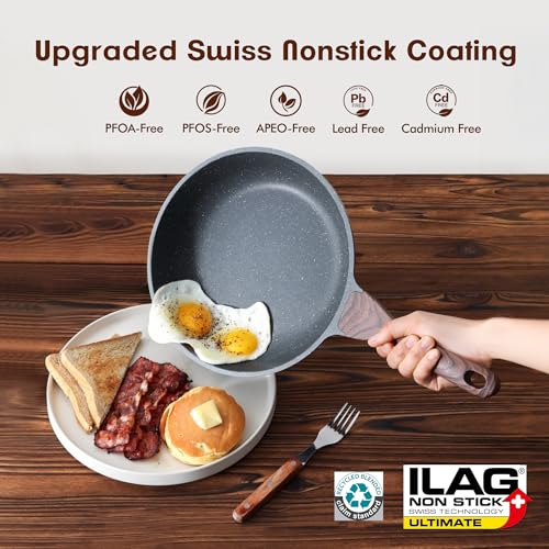 SENSARTE Nonstick Frying Pans Set 8 & 11 Inch with Lid, Gray, Cast Aluminum