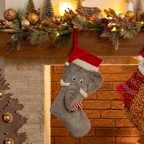Valery Madelyn 21-Inch Plush Grey Elephant Christmas Stocking - Holiday Decor