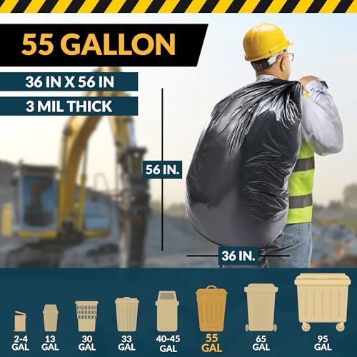 Reli. Heavy Duty 55 Gallon Contractor Trash Bags - Pack of 20