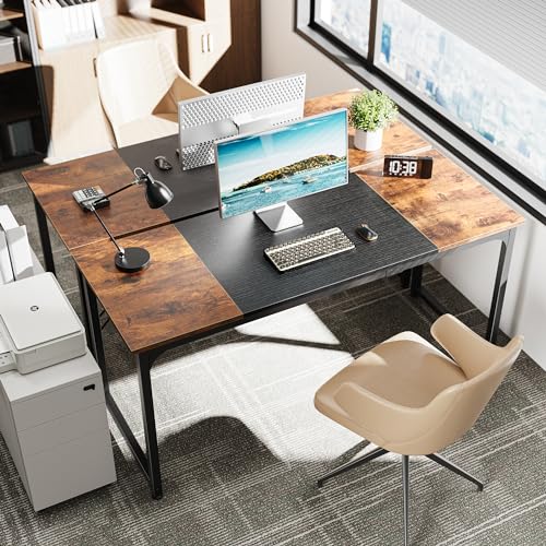 Huuger Rustic Brown & Black 63-Inch Office Gaming Desk with Storage - Modern Home Workstation