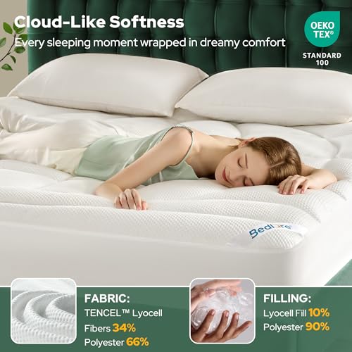 Queen Mattress Topper - White, Soft Tencel Blend Pillow Top, Deep Pocket