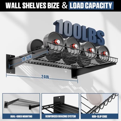 FOFARY 2-Pack Black Garage Wall Shelves 24x16.5 Inches Heavy Duty Storage