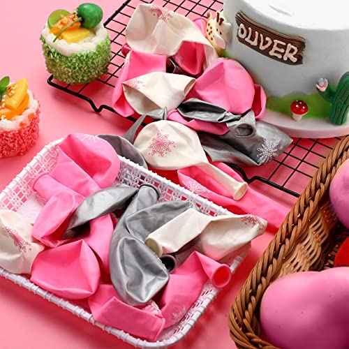 45 Pcs Snowflake Balloons Winter Wonderland Frozen Balloons Onederland First Birthday Party Decorations for Christmas Baby Shower Wedding Decor (Pink, Silver, White)