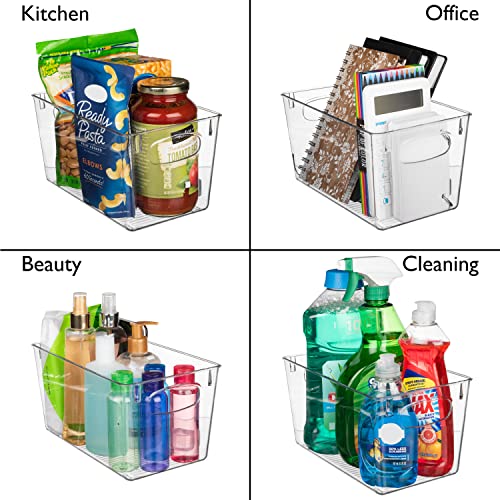 4 Pack Clear Plastic Storage Bins for Kitchen Pantry & Closet Organization