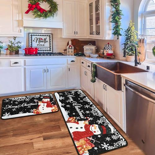 Christmas Kitchen Mats Set of 2, Decorations for Home, Snowman Rugs