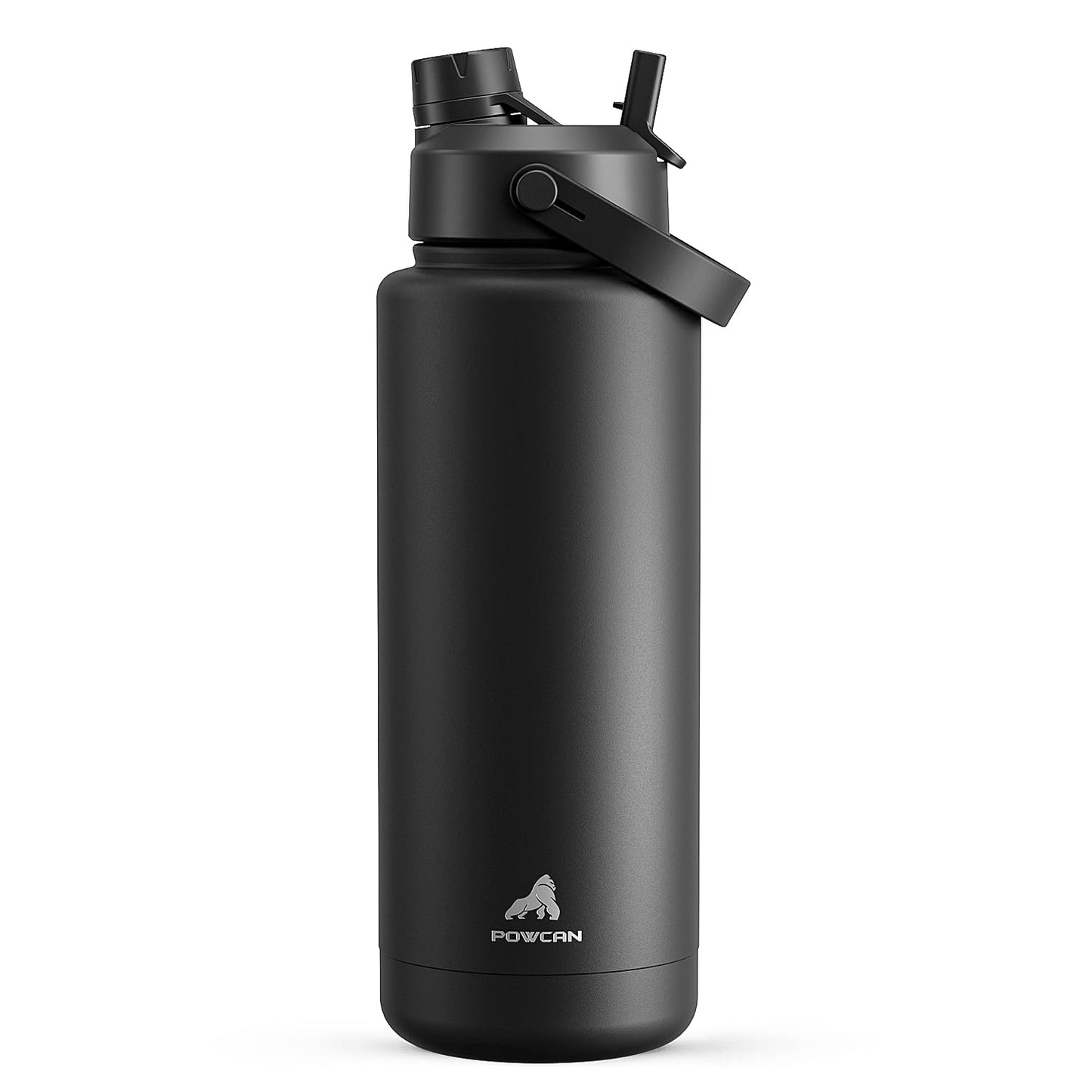 POWCAN 40 oz Insulated Water Bottle with 2-in-1 Straw and Spout Lid, Keep Cold 24H, Leak-Proof, BPA-Free, Double Wall Stainless Steel Water Bottle for Sports, Gym, Travel, and School (Dark Knight)