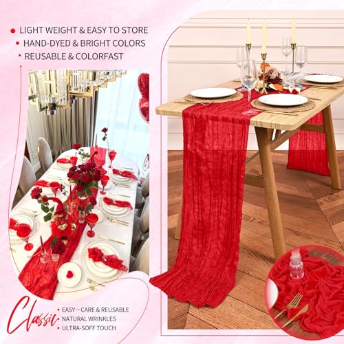 Red 4-Pack 10ft Cheesecloth Table Runner – Boho Gauze Rustic Wedding Decor