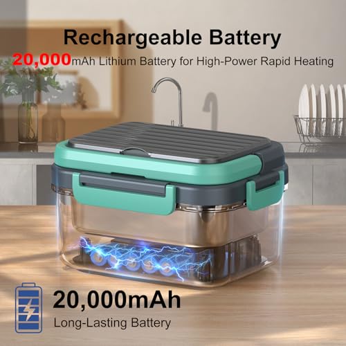 Electric Heated Lunch Box 1.5L Portable Food Warmer with Removable Divider - Lake Green