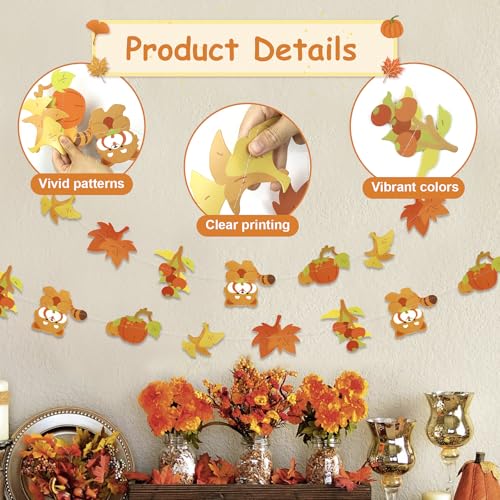 Dayker Fall Pumpkin Raccoon Banner & Maple Leaf Garland, Reusable Thanksgiving Party Supplies for Harvest Celebrations, Autumn Themed Decor for Weddings Baby Showers Birthday Backdrops