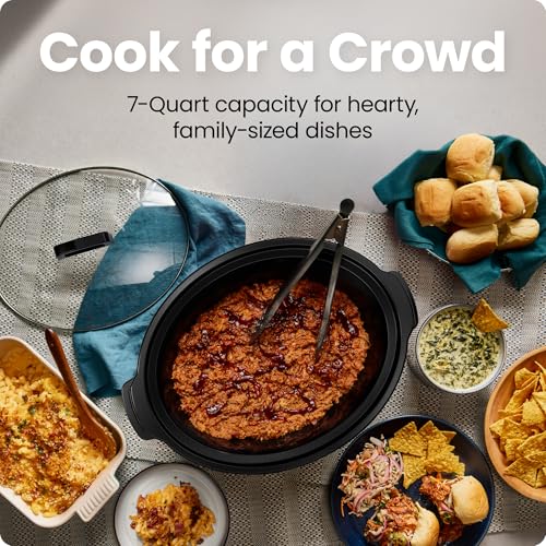 7 Quart Slow Cooker - Large Family Size with Removable Ceramic Crock & Glass Lid