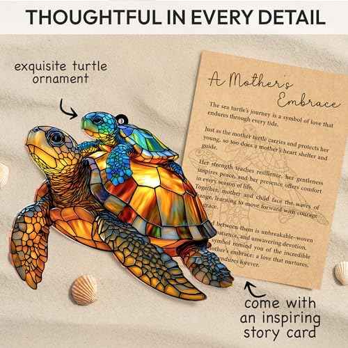 Sea Turtle Acrylic Suncatcher Ornament with Story Card, Sea Turtle Gifts for Women, Beach Gifts for Women, Beach Christmas Ornaments for Tree, White Elephant Presents for Friendship (Motherhood)