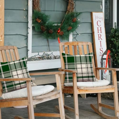 Green Christmas Pillow Covers 16x16 Inches - Pack of 2 Waterproof Holiday Decor