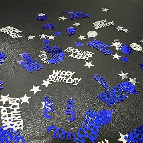 EMAAN Happy Birthday Foil Confetti Blue Silver Birthday Confetti Sequins, Table Sprinkle Dessert Table Decorations Light Up Your Birthday Party (Blue Silver)