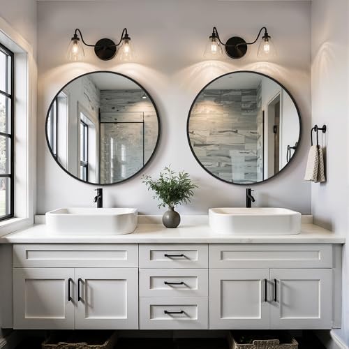 Matte Black Round Bathroom Mirror 22 Inch Wall Mirror Set - 2 Pack