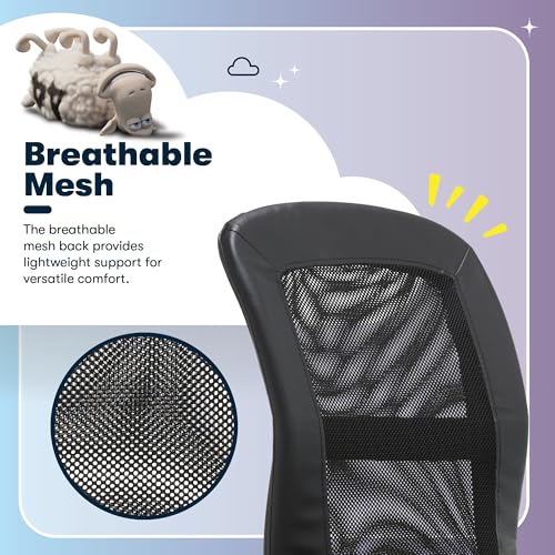 Black Serta Armless Mesh Office Desk Chair with Wheels - Ergonomic & Adjustable