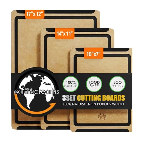 Composite Wood Cutting Board Set of 3 with Juice Groove - Tan/Black