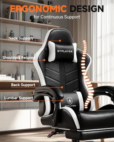 GTPLAYER Gaming Chair for Adults with Footrest - Pearl White 08