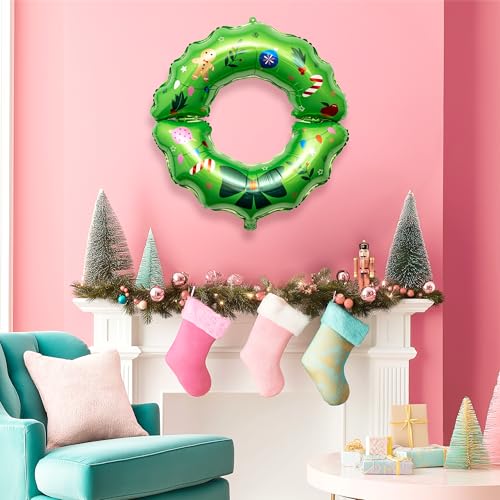 HOUSE OF PARTY Christmas Balloons with Pre-Attached Strings | Wreath Foil Balloons for Holiday Decorations