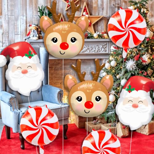 TOPDAOYUN 9pc Christmas Balloon Party Decor Set - Santa, Reindeer & Candy Balloons (Deer Variant)