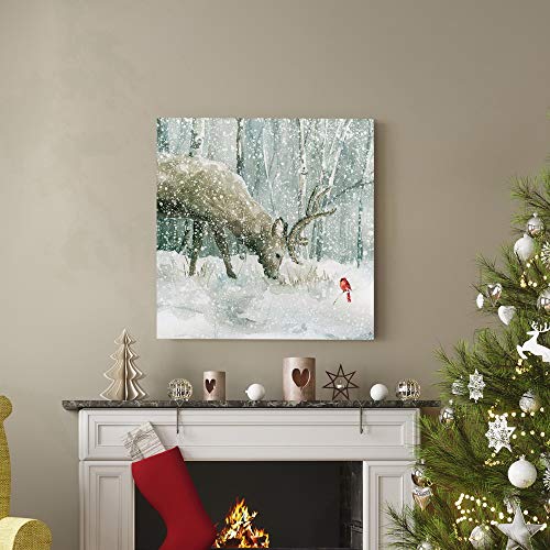 Reindeer and Cardinal Wall Art 32x32 in - Premium Gallery Wrapped Canvas, Ready to Hang