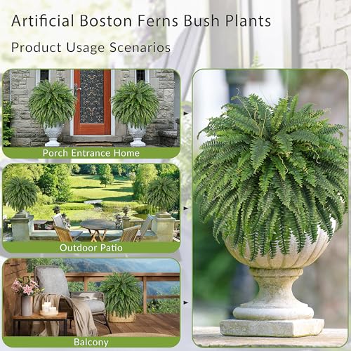 50-Inch Artificial Boston Fern Bush - Fake Outdoor Plant, Realistic Fake Fern for Garden & Patio - 1 Pcs