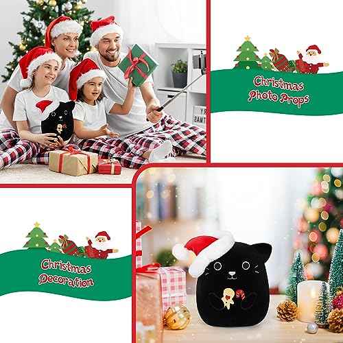 Christmas Cat Plush, Black Cat Stuffed Animal Toy, Cute Christmas Plush Stuffed Cat Doll, Soft Gingerbread Plush Pillow for Girls Boys Adults