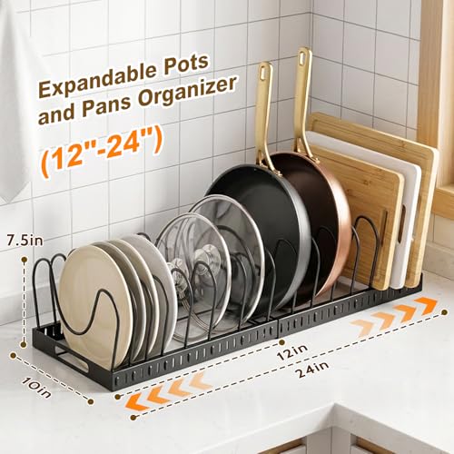 NomNest 2-Pack Expandable Pot and Pan Organizer with 32 Dividers, Under Cabinet Storage, 12-24 inches