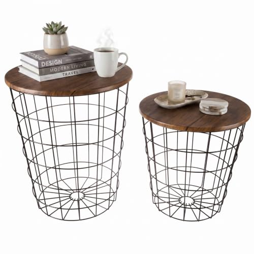Lavish Home Round Nesting Tables, Brown/Black, Set of 2, 17.5”/15.5”