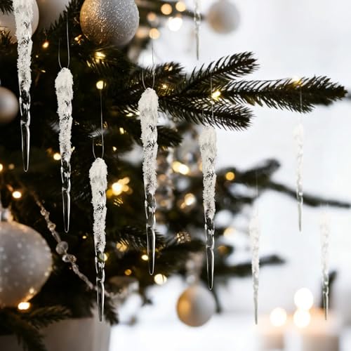 Cinnvoice 36 Pcs Acrylic Icicle Christmas Tree Ornaments Frosted Drop Decor, 4.7-5.1 Inches