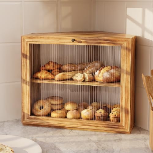 Corner Bread Box for Kitchen Countertop, Large Capacity Storage
