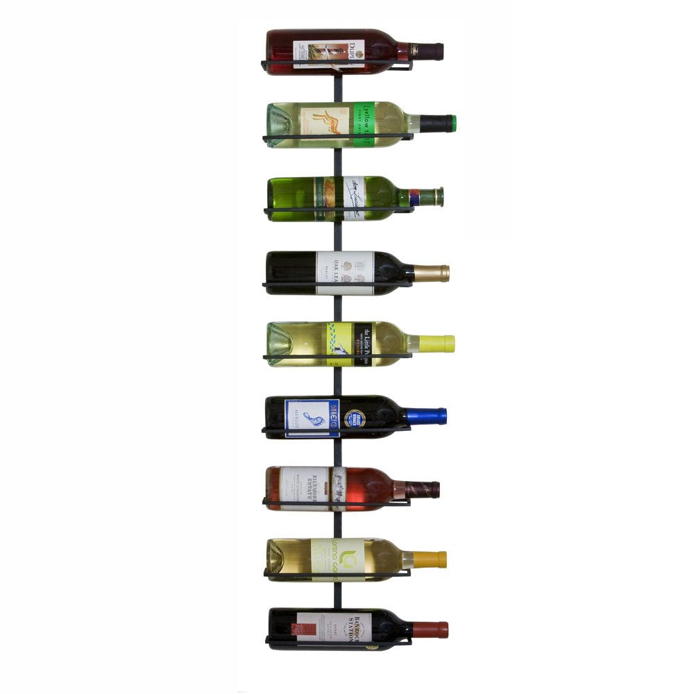Wall-Mounted Wine Rack, 9-Bottle Capacity, Black