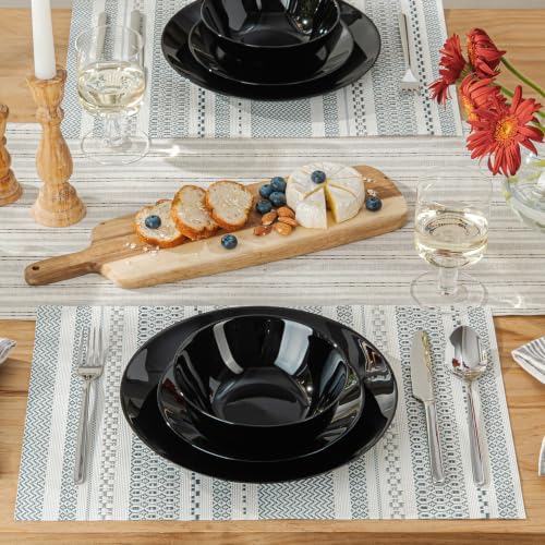 Black 24-Piece Glass Dinnerware Set for 8 - Plates & Bowls, Service for 8