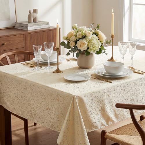 Horaldaily Beige Tablecloth with Golden Sequin 60x120 Inch Rectangular