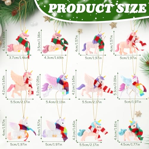 Civaner 12 Pack Christmas Unicorn Ornaments - Holiday Tree Decorations