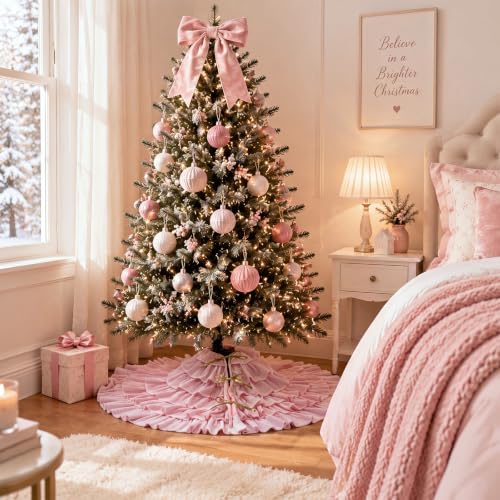 Velvet Christmas Tree Skirt 48 inch 5-tier Pink – Vertintong