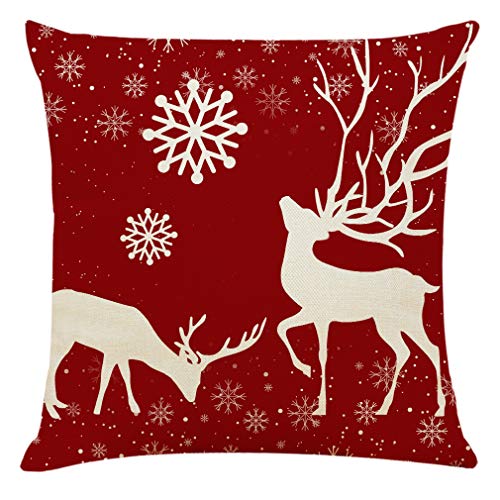 Ogrmar 4PCS 18"x18" Throw Pillow Covers Christmas Decorative Couch Pillow Cases Cotton Linen Square Cushion Cover for Sofa, Couch, Bed (Red and Beige)