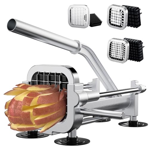 French Fry Cutter 1/2, 3/8 & 1/4 Inch Stainless Steel Potato Slicer - Heavy Duty Kitchen Tool