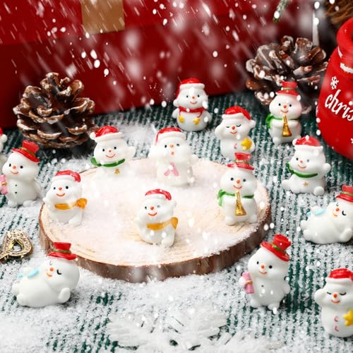 Jansun 45Pcs Xmas Mini Snowman Figurines 9 Styles Resin Miniatures for Tree Cake Decor