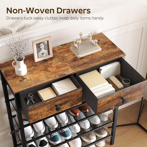 YATINEY 5-Tier Shoe Rack with Drawers, Rustic Brown & Black, 27.7" x 10.8" x 37.7"