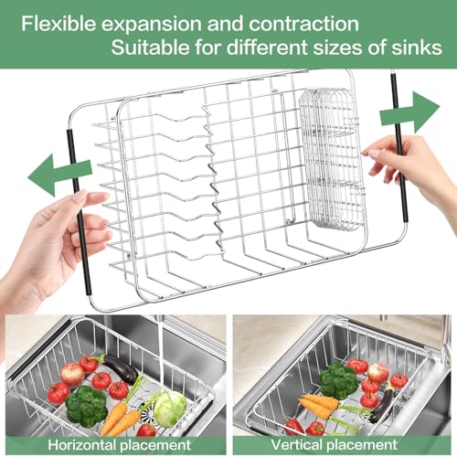 Fanbsy Medium Expandable Dish Drainer Rack in Sink - 14.96x11.02x5.35 Inches, Rustproof Stainless Steel Kitchen Organizer