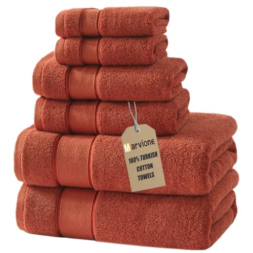 Marvione Burnt Orange 6-Piece Turkish Cotton Luxury Bath Towel Set