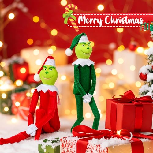 Christmas Elf Plush Doll, 12In Red Green Monster Plush Toy Decorations, Fun Toys Gifts and Christmas Decorations, for Xmas Ornaments Tabletop Home Office Decor (Red)