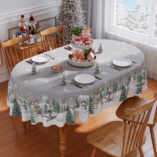 Christmas Tablecloth Oval 60x84 Inch Winter New Year Home Party Decor